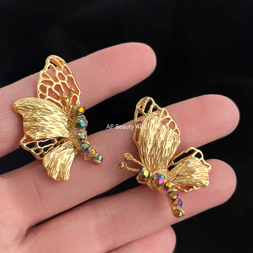 C관 - 14K 도금 핸드메이드 글래스 비즈 나비 귀걸이 [5496] 25.02-1