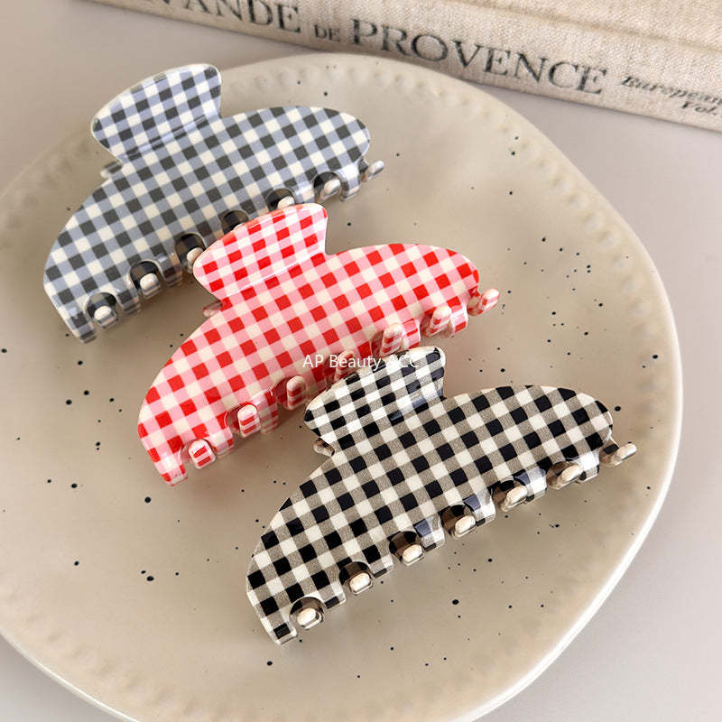 E관 - 아세테이트 체크무늬 심플 스타일 집게핀 [27612] 25.10-5