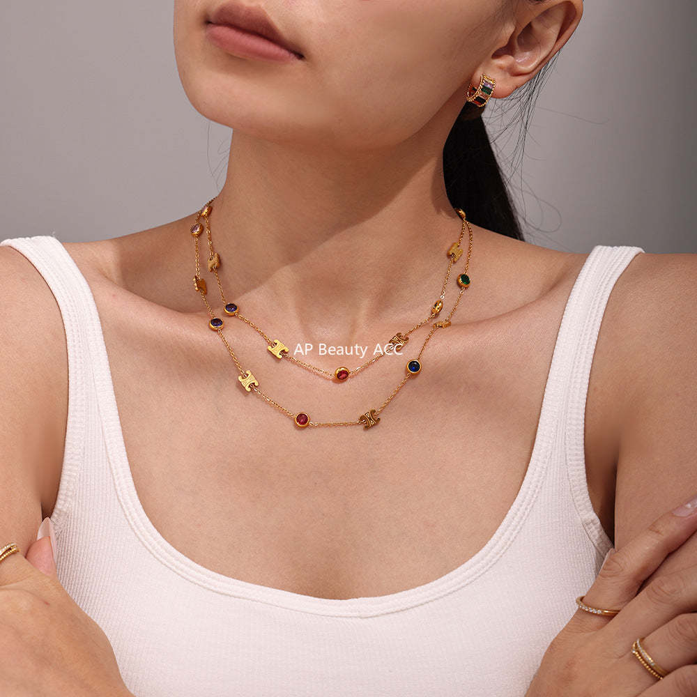 D관 - 더블 C 믹스 컬러 스테인리스 스틸 큐빅 PVD 18K 도금 변색 방지 목걸이 팔찌 [TXE171-TXP171] 24.11-1