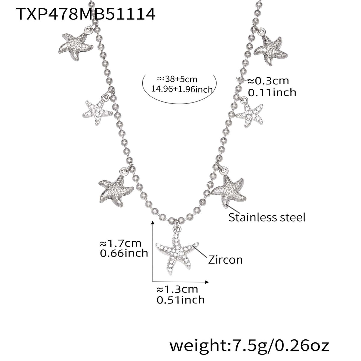 D관 - 스테인리스 스틸 불가사리 큐빅 펜던트 귀걸이 목걸이 팔찌 발찌 [TXP478] 25.11-4