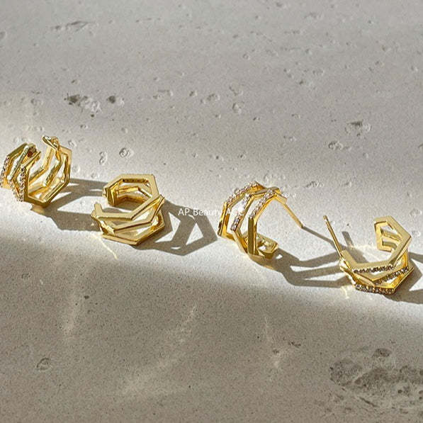 A관 - 멀티 레이어 큐빅 925 은침 스터드 이어커프 귀걸이 [EH-4292] 25.12-3