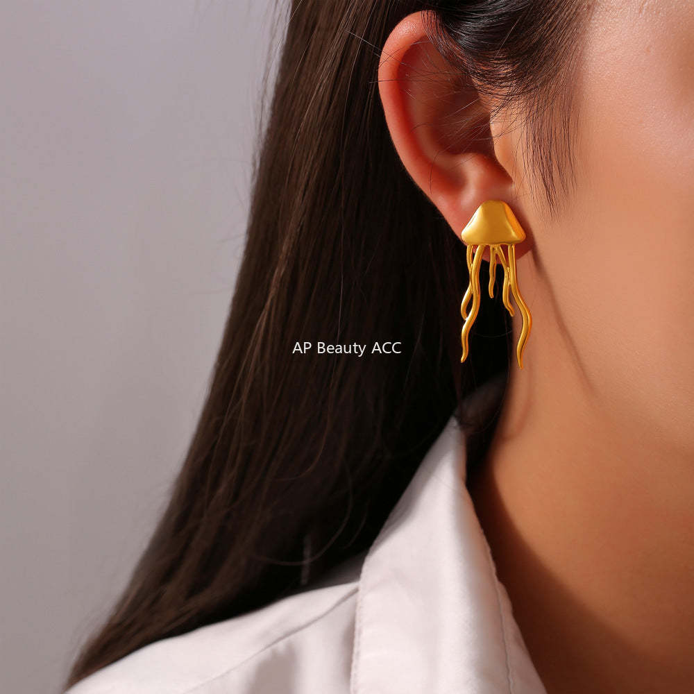 D관 - 티타늄 스틸 18K 도금 해파리 태슬 디자인 럭셔리 귀걸이 [F1542] 24.06-1