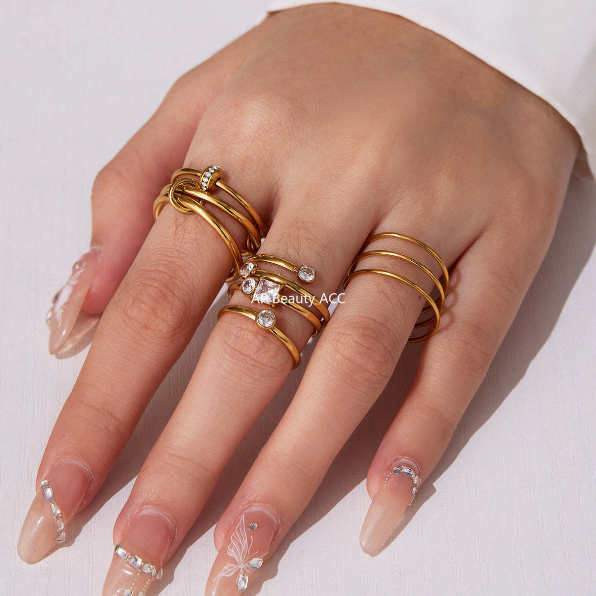 D관 - 큐빅 스테인리스 스틸 18K 골드 도금 반지 [A309-A312-A313] 25.09-4