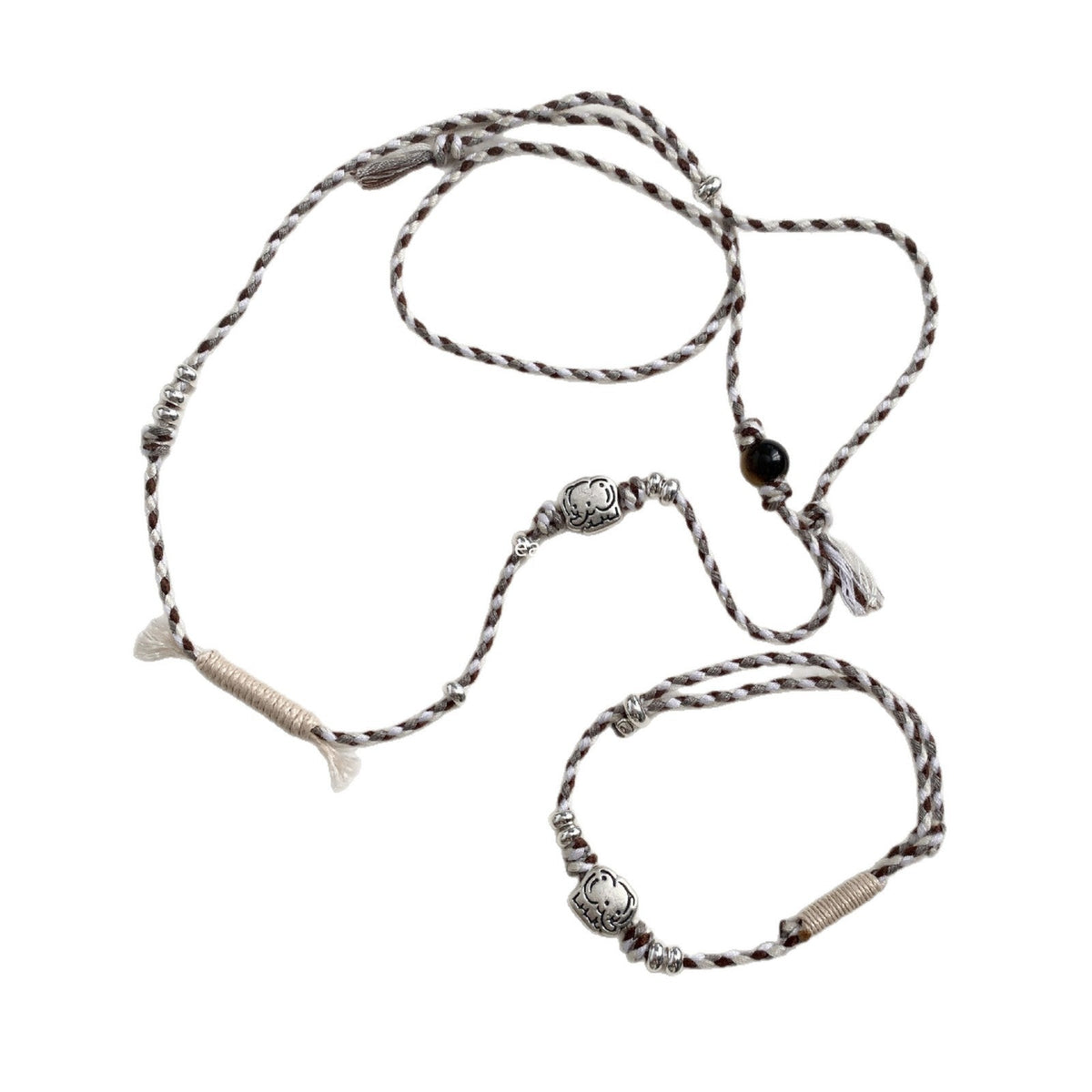 A관 - 925 실버 코끼리 핸드메이드 비즈 스트랩 팔찌 목걸이 [1608] 25.11-2