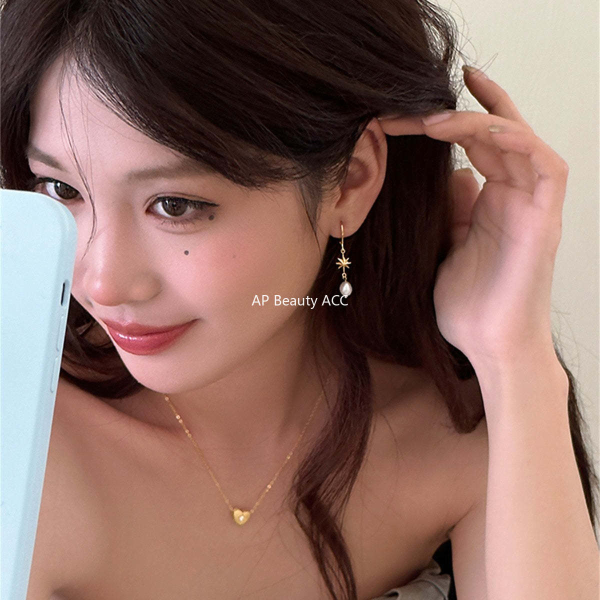 A관 - 925 은침 팔각별 진주 드롭 귀걸이 [EH-4000] 25.10-2