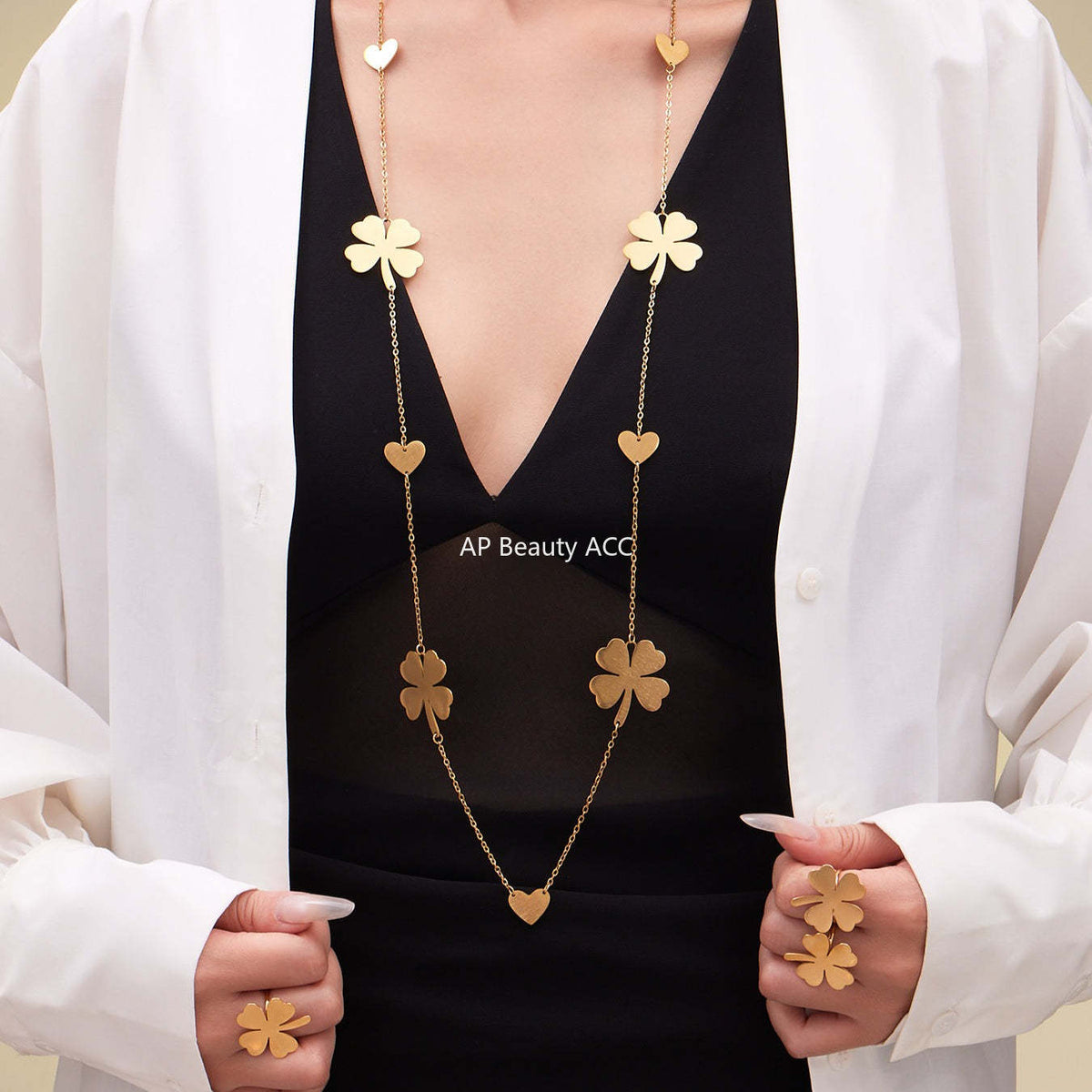 D관 - 스테인리스 18K 도금 하트 네잎 클로버 목걸이 귀걸이 반지 [TXP463] 25.10-5