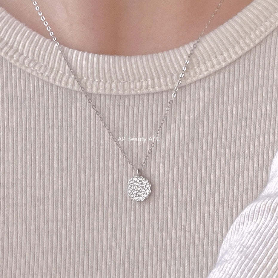 F관 - 925 실버 풀큐빅 원형 펜던트 목걸이 [B1388] 25.11-4
