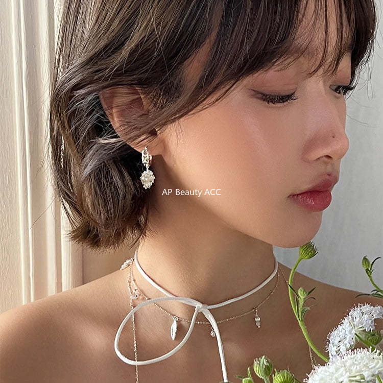 A관 - 925 은침 큐빅 진주 언밸런스 후프 귀걸이 [EH-4120] 25.10-5
