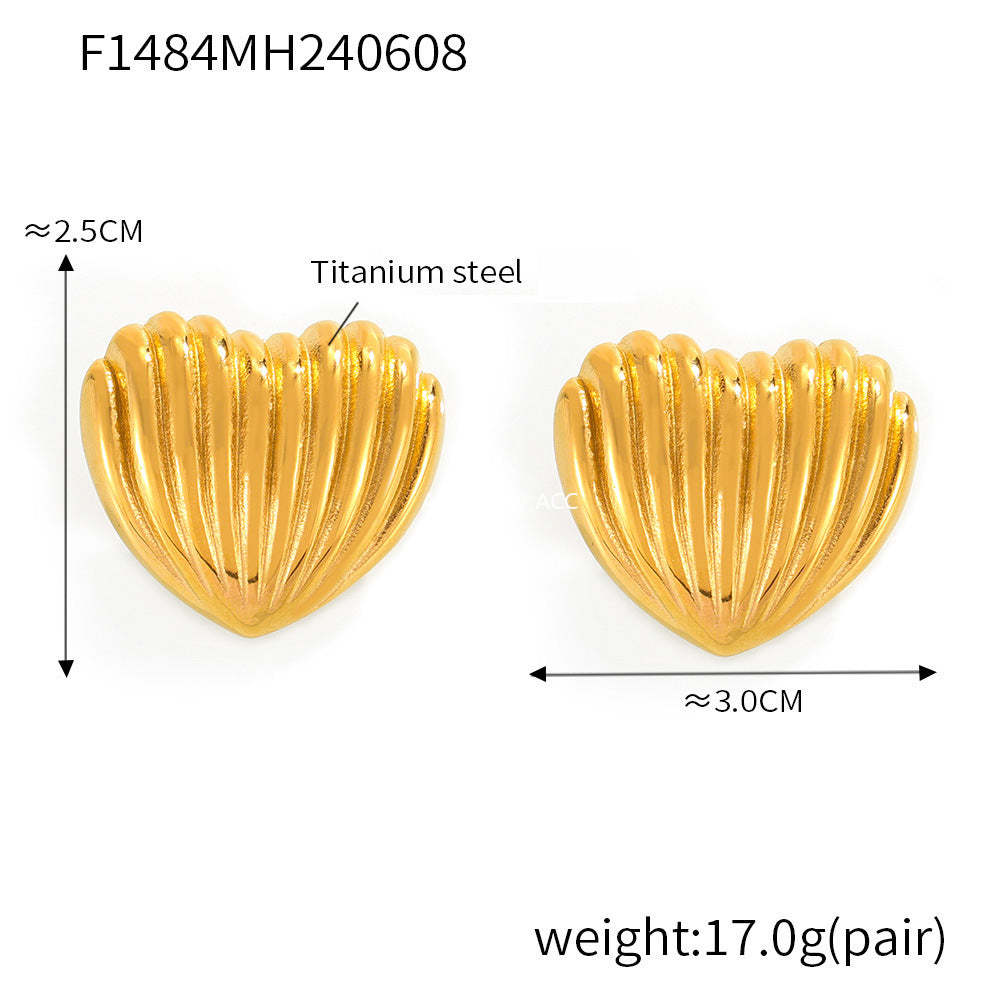 D관 - 골드 도금 티타늄 스틸 하트 기하학 세로 스트라이프 귀걸이 [F1439] 24.12-4