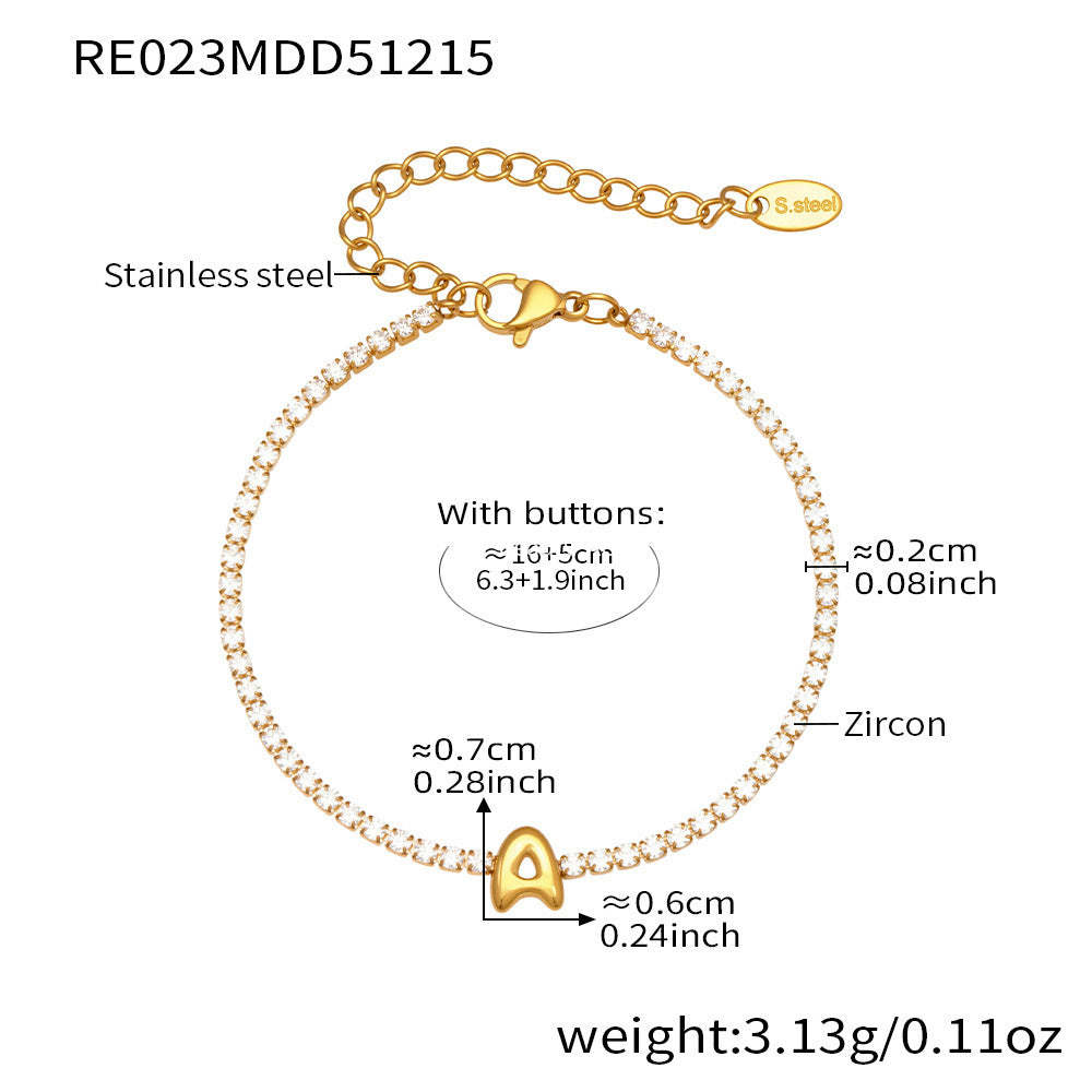 D관 - 스테인리스 스틸 18K 도금 알파벳 큐빅 팔찌 [RE023] 25.12-3