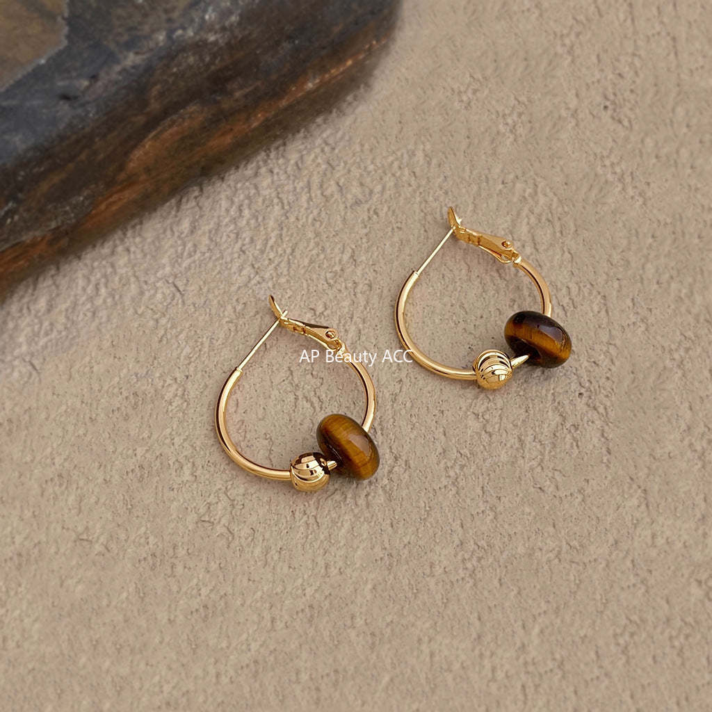 C관 - 천연석 호안석 원형 925 은침 링 귀걸이 [7113] 25.11-3