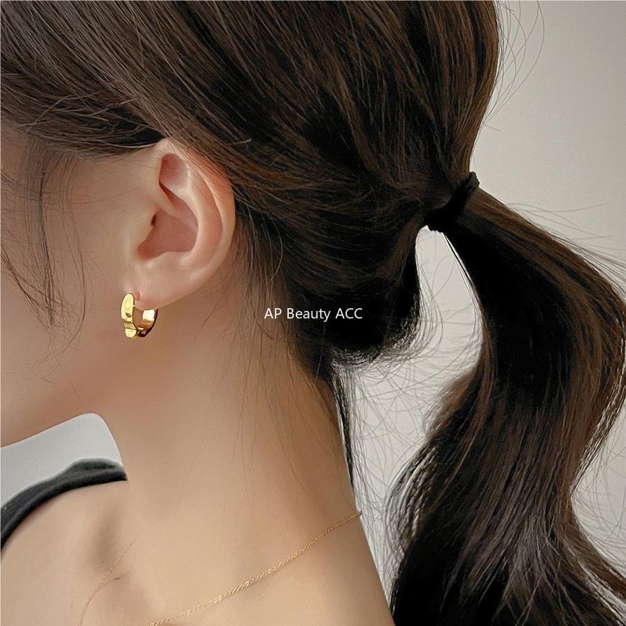 F관 - 925 실버 비대칭 깍인 디자인 링 귀걸이 [C1062] 25.09-4