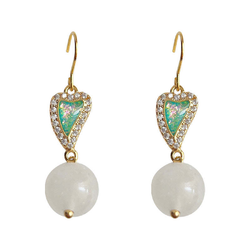 C관 - 14K 도금 프렌치 복고풍 수공예 디자인 우아한 미니 큐빅 백옥 귀걸이 [3834] 24.04-4