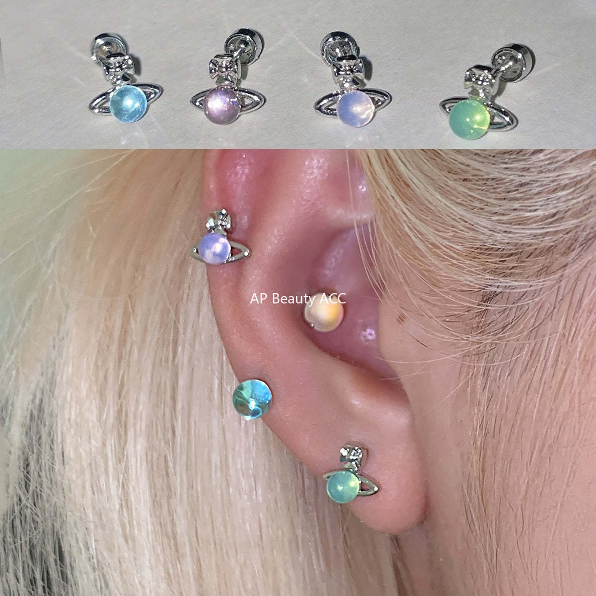 A관 - 행성 디자인 큐빅 티타늄 스틸 피어싱 귀걸이 [EH-4343] 25.12-2