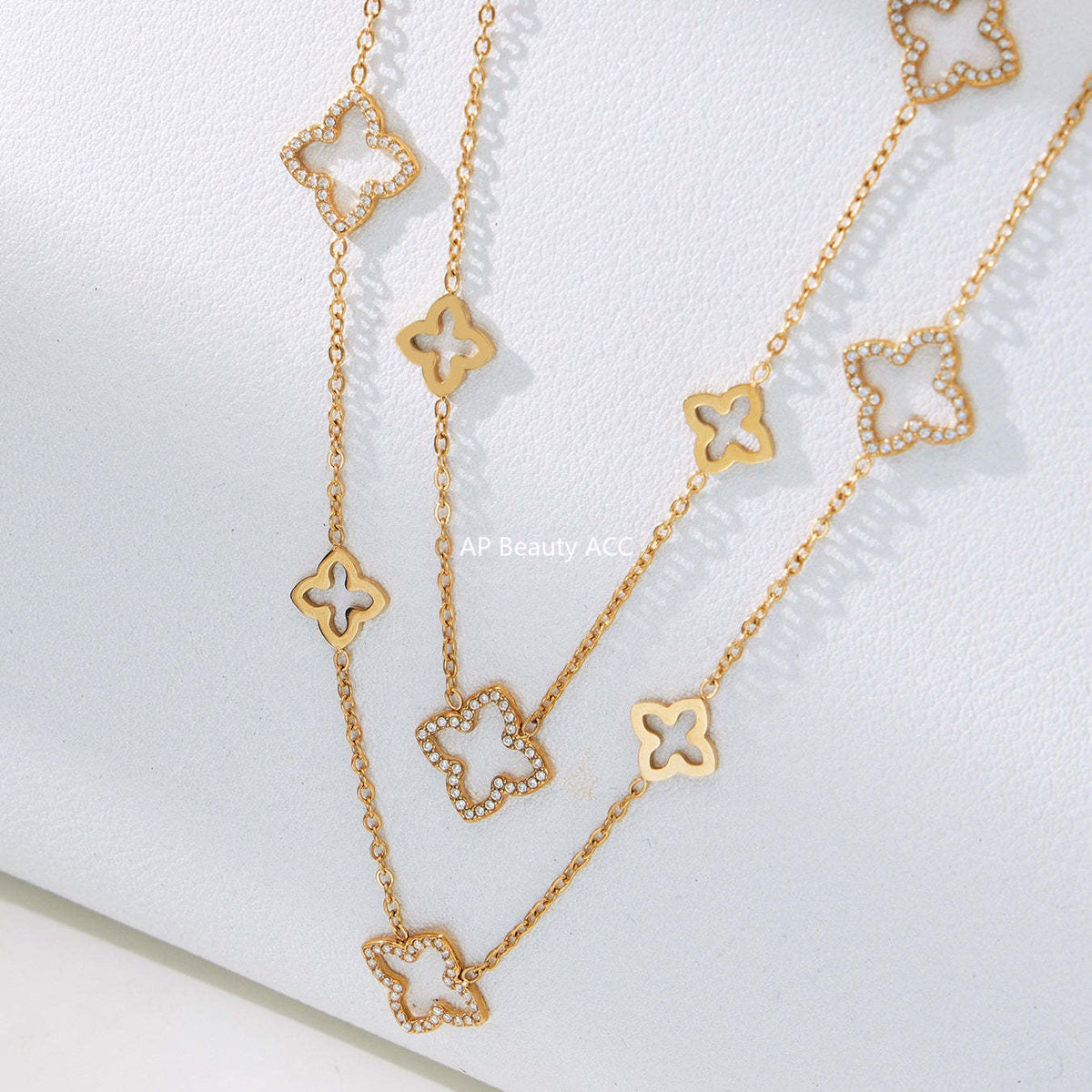 D관 - 스테인리스 스틸 클로버 플라워 풀큐빅 18K 도금 목걸이 귀걸이 반지 [TXP505] 25.12-1