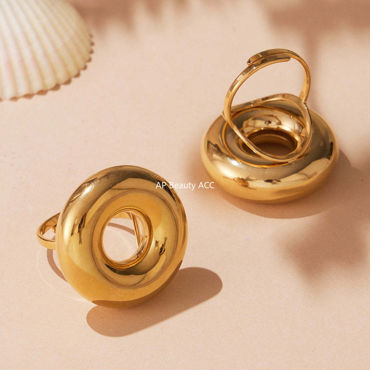 D관 - 빅 원형 오픈형 스테인리스 스틸 18K 도금 반지 [A076] 25.09-4