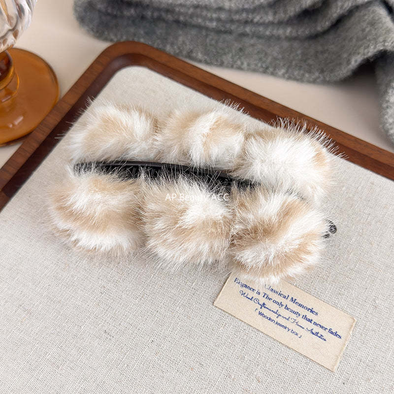 E관 - 퍼 소재 3구 디자인 호피무늬 집게핀 [27619] 25.10-5