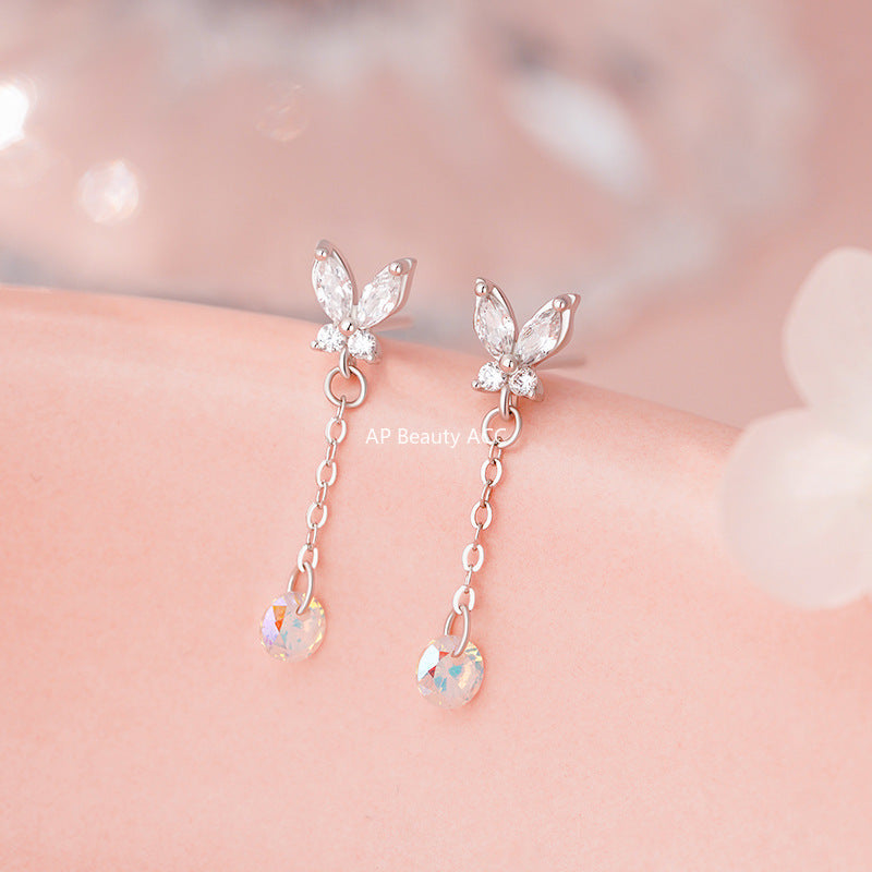 B관 - 999 실버 나비 큐빅 드롭 귀걸이 [YC4634E_1] 25.11-1