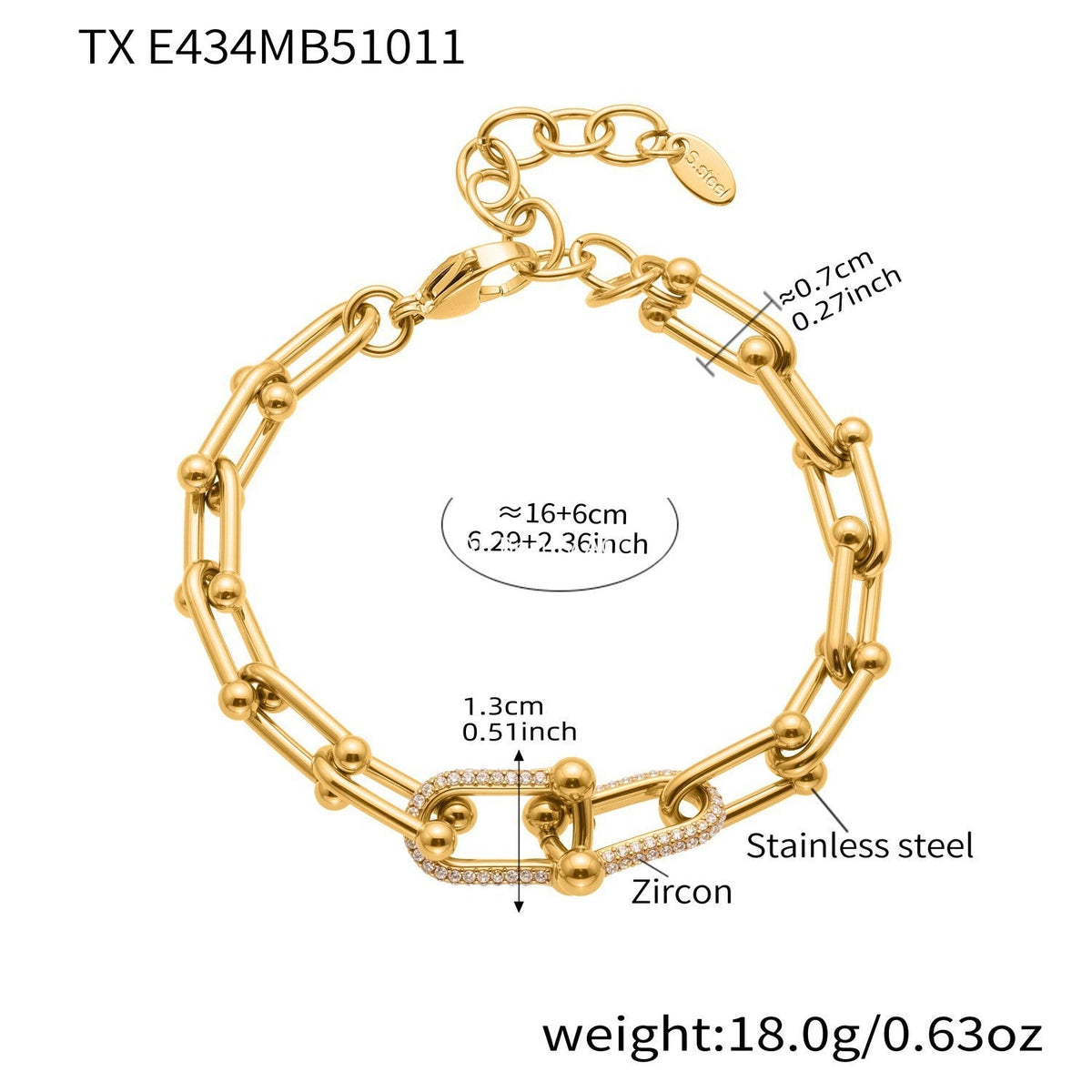 D관 - 스테인리스 스틸 18K 도금 말굽 버클 큐빅 목걸이 팔찌 귀걸이 [TXP434-TXE434-TXF434] 25.10-3
