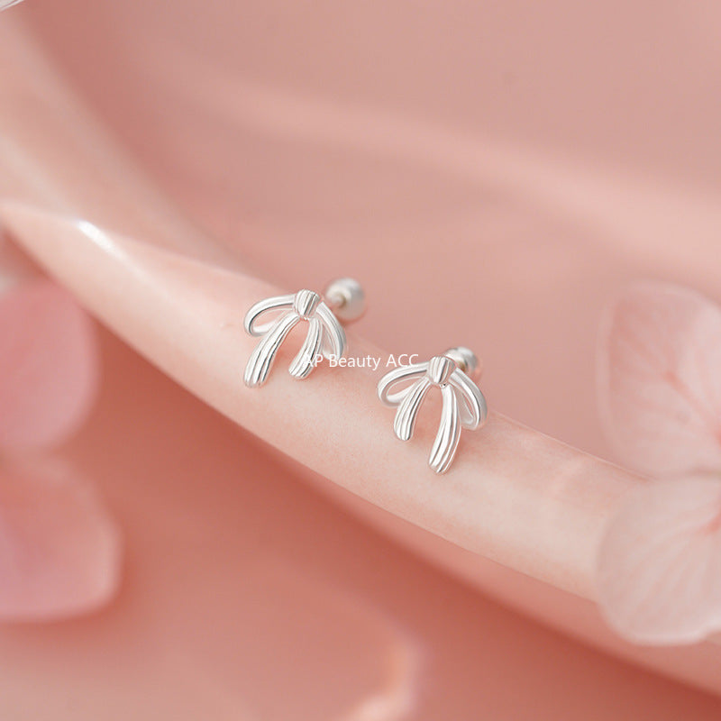 B관 - 999 실버 리본 매듭 피어싱 귀걸이 [YC7265E_1] 25.11-1