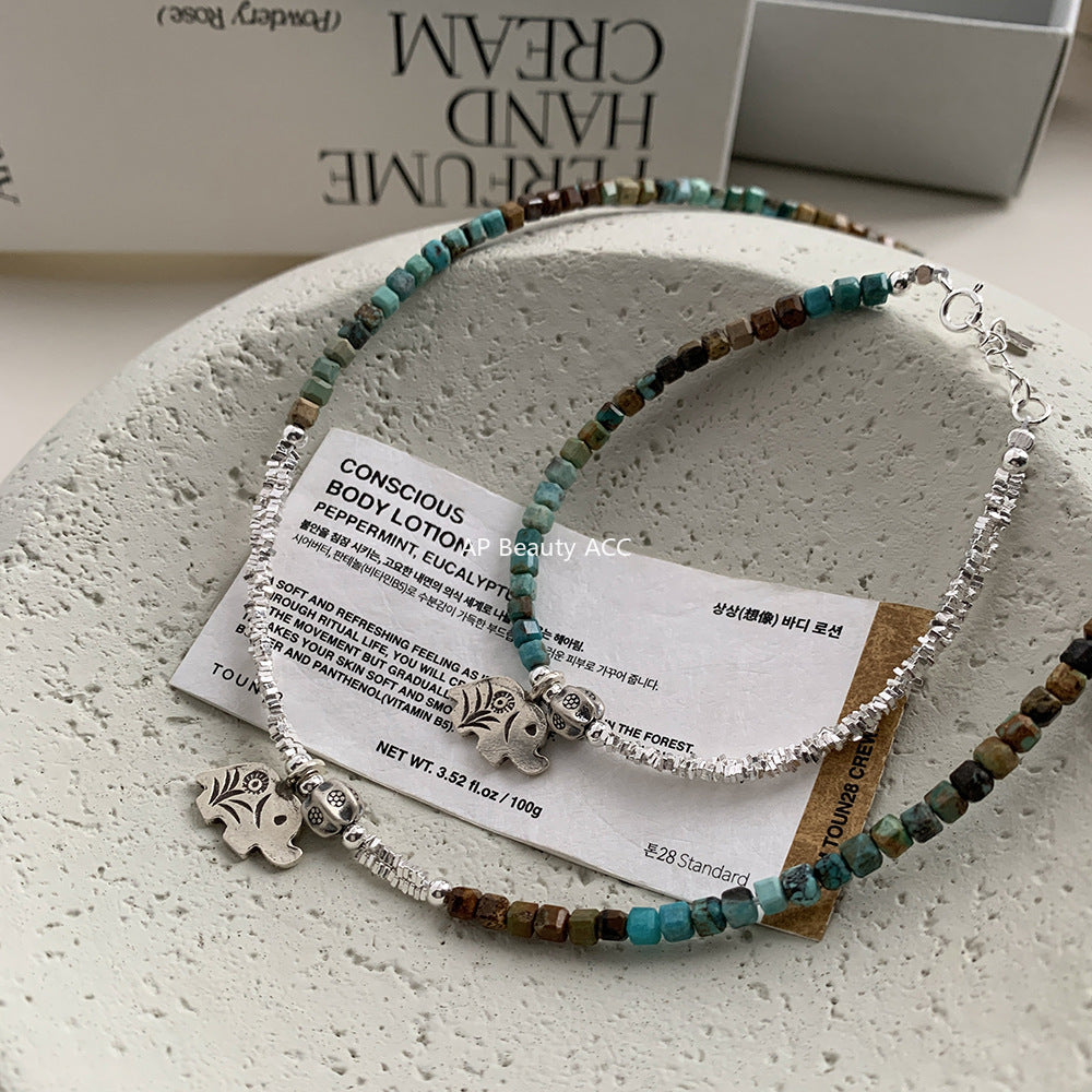 A관 - 925 실버 핸드메이드 터키석 실버 파편 코끼리 팔찌 목걸이 [1278] 25.10-2