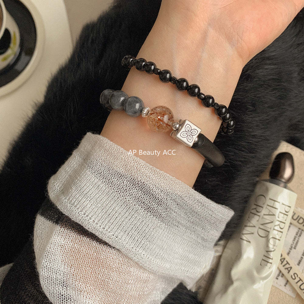 A관 - 플라워 큐브 크리스탈 침향목 먹옥 비즈 팔찌 [1611] 25.11-4