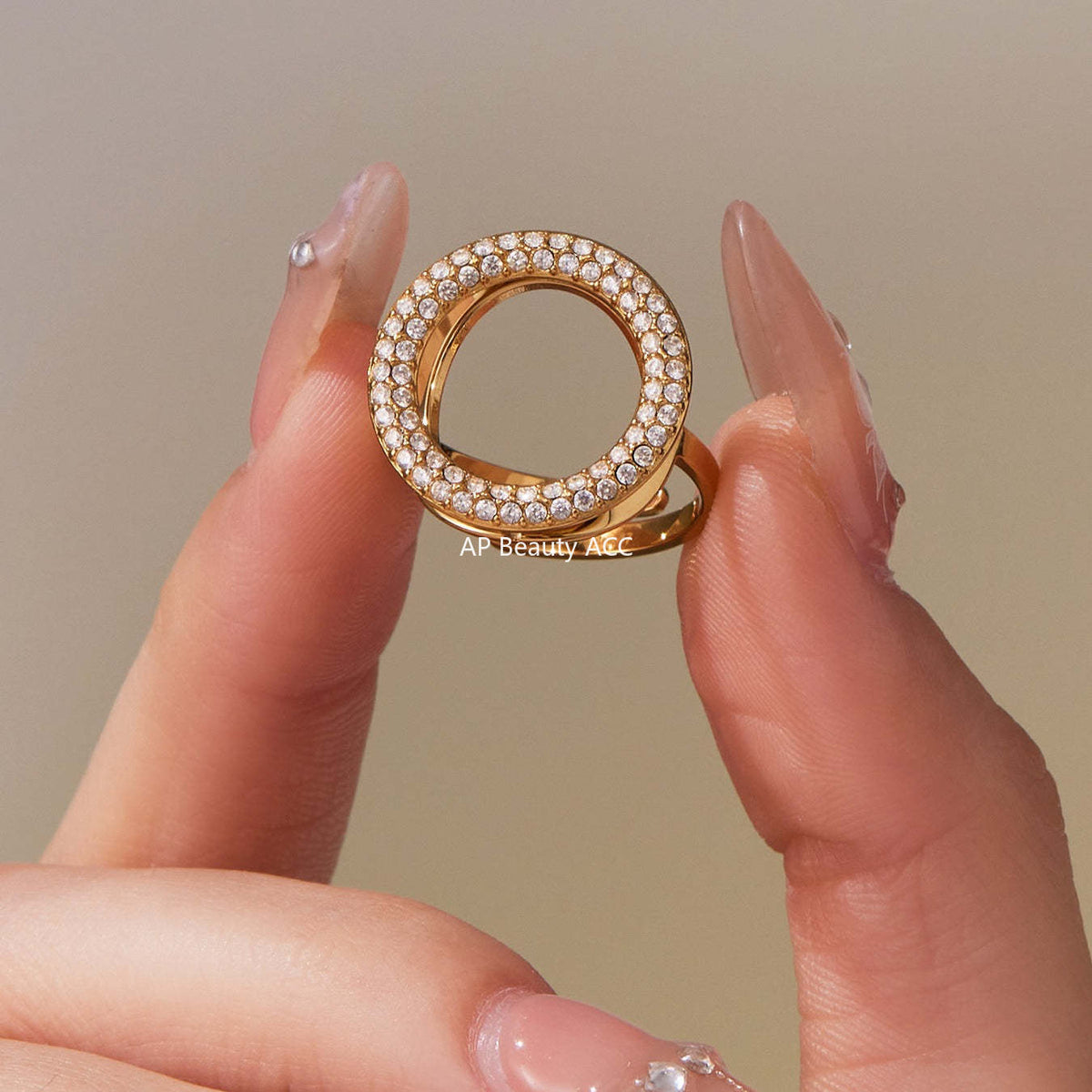 D관 - 스테인리스 스틸 풀 큐빅 하트 원형 오픈형 반지 [A330-A331] 25.09-4