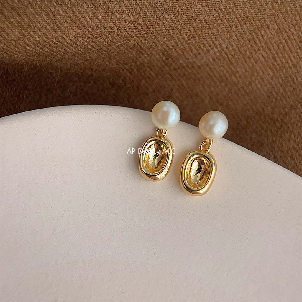 C관 - 담수 진주 고급스러운 14K 도금 은침 기하학적 디자인 귀걸이 [3773] 24.04-4