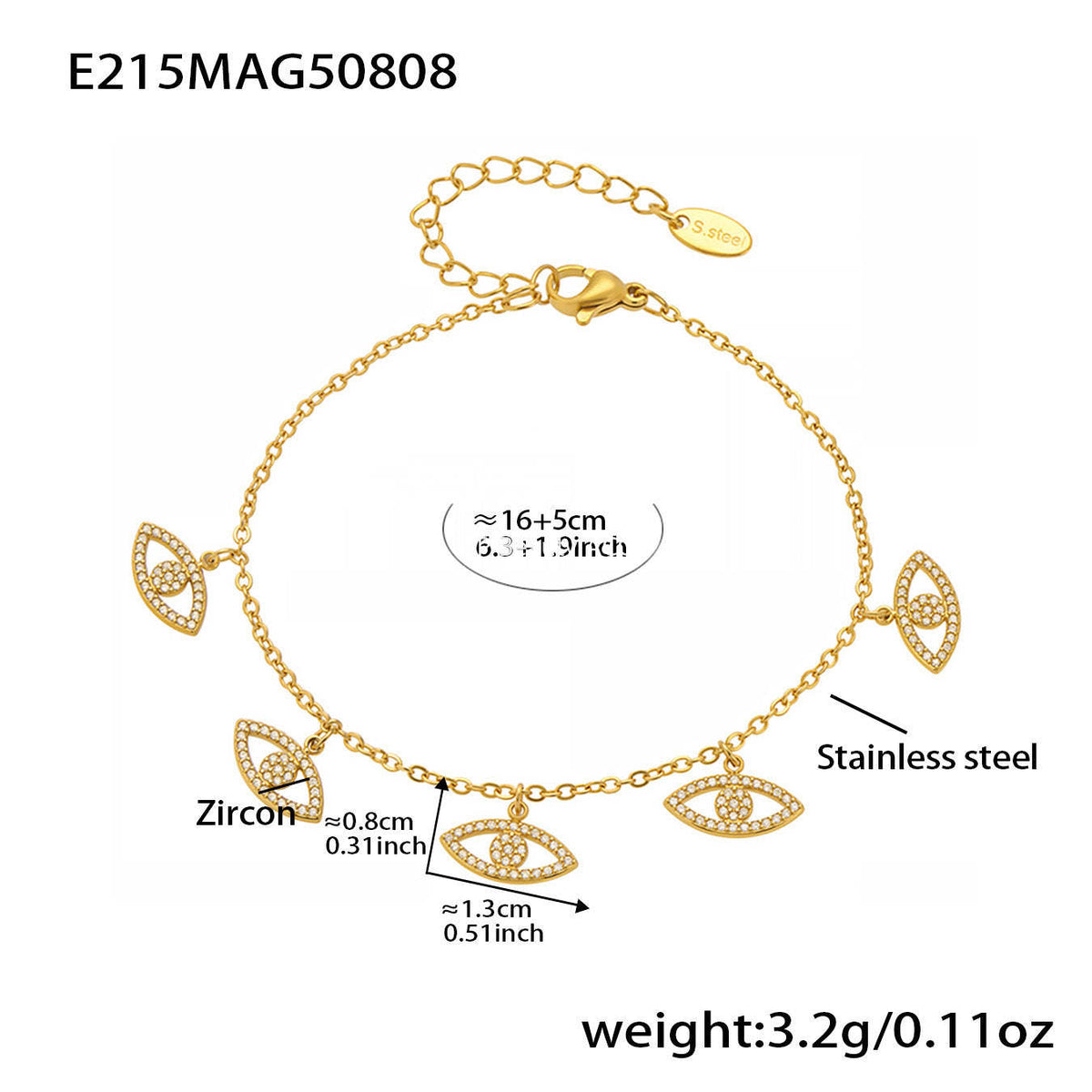 D관 - 스테인리스 스틸 큐빅 이블아이 멀티 펜던트 18K 도금 팔찌 [E524-E227-E215] 25.08-3