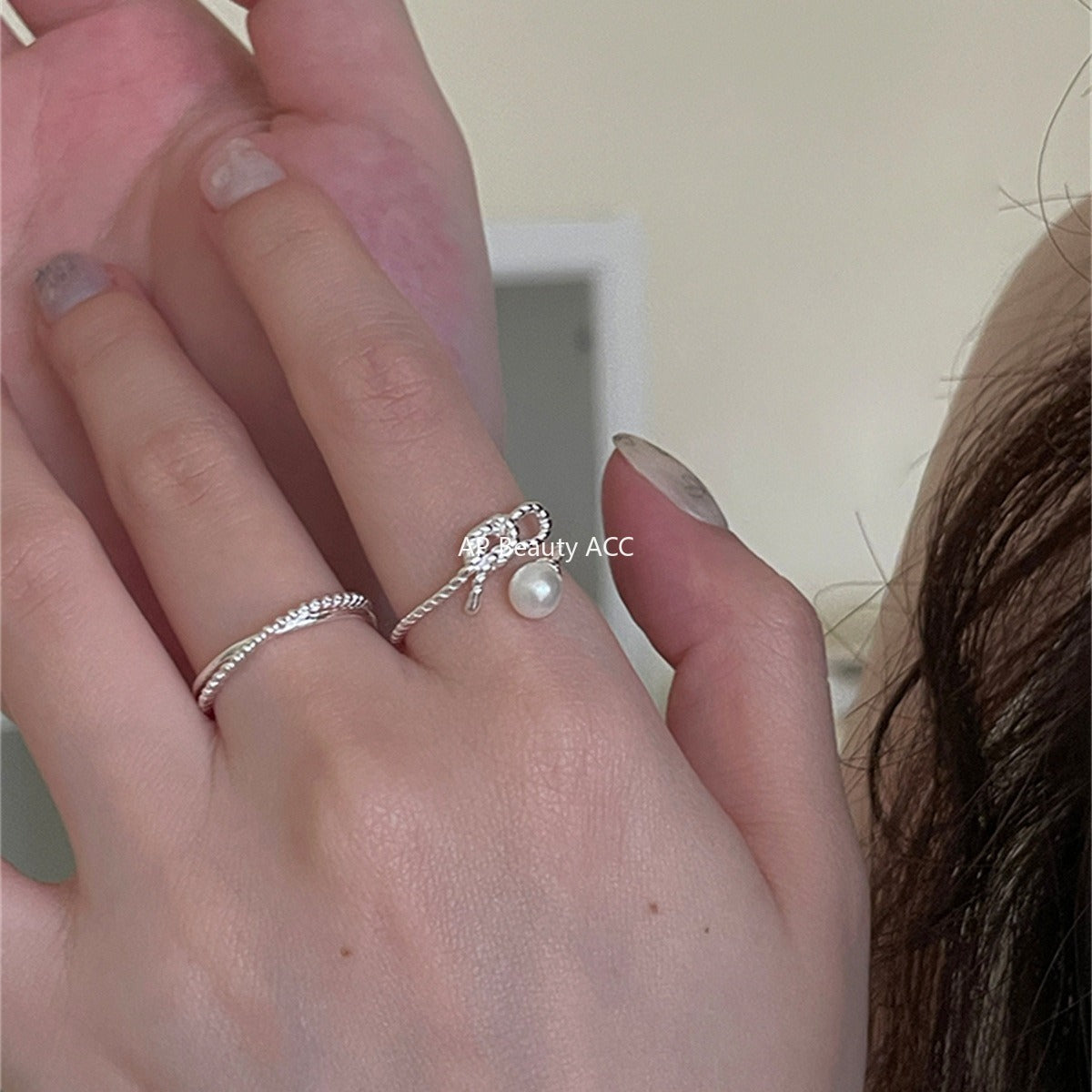 A관 - 925 실버 진주 리본 디자인 오픈형 반지 [JZ-0702] 25.11-1