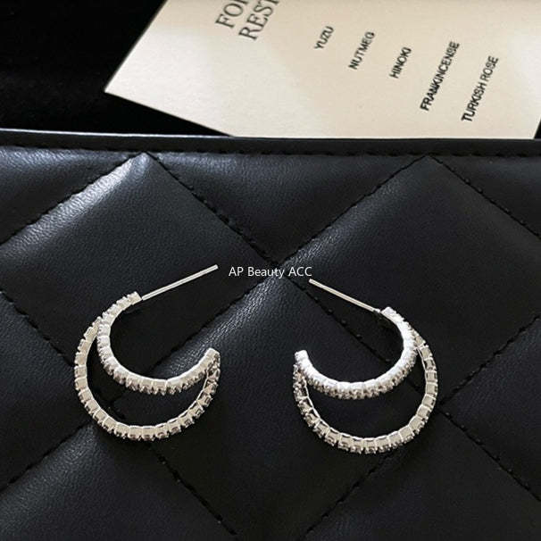 A관 - 925 은침 더블 라인 풀큐빅 스터드 귀걸이 [EH-4121] 25.10-5