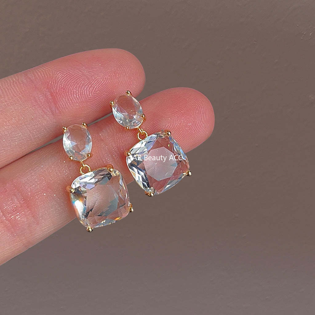 C관 - 925 은침 프렌치 스타일 투명 기하학 디자인 고급스러운 귀걸이 [2743] 24.01-2