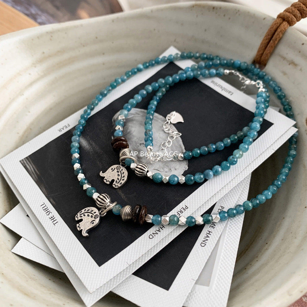 A관 - 925 실버 핸드메이드 코끼리 펜던트 아파타이트 팔찌 목걸이 [1545] 25.11-2