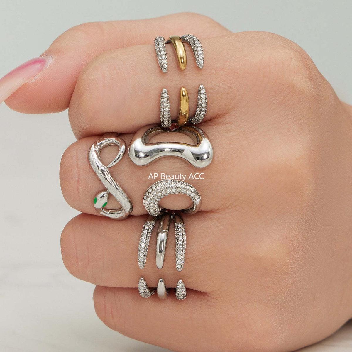 D관 - 스테인리스 스틸 18K 도금 미니 큐빅 오픈형 반지 [A382-A-A622-A674] 25.12-3