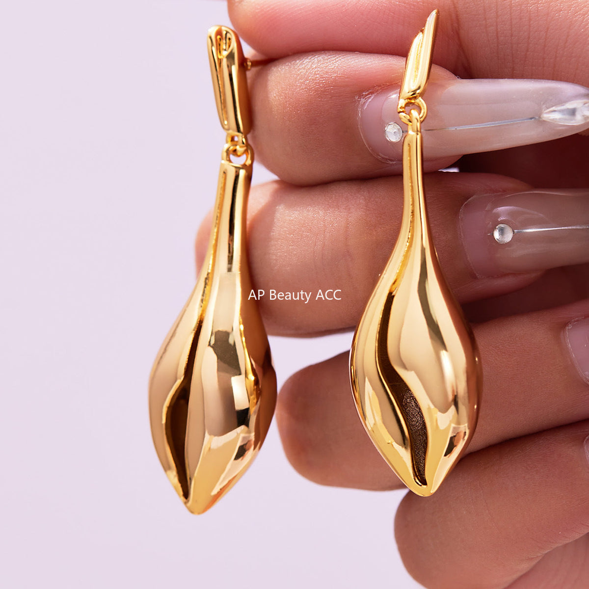 D관 - 18K 도금 조개껍질 디자인 드롭 스터드 귀걸이 [F813] 25.11-1