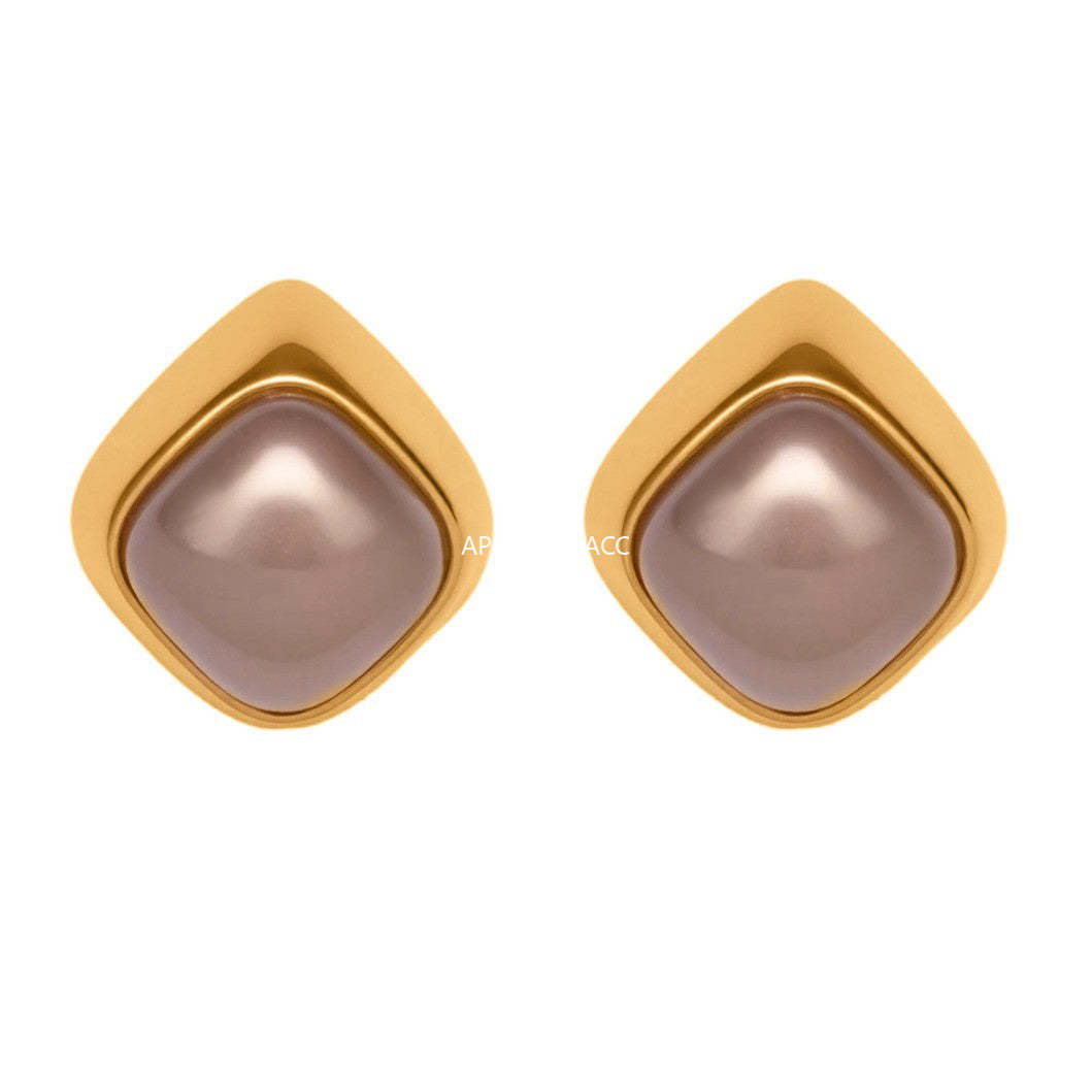 D관 - 스테인리스 18K 도금 그레이 진주 비정형 귀걸이 [F629] 25.10-5