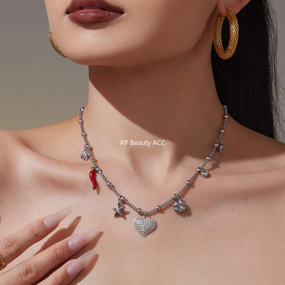 D관 - 스테인리스 스틸 18K 도금 하트 큐빅 펜던트 목걸이 [P1540] 25.10-3