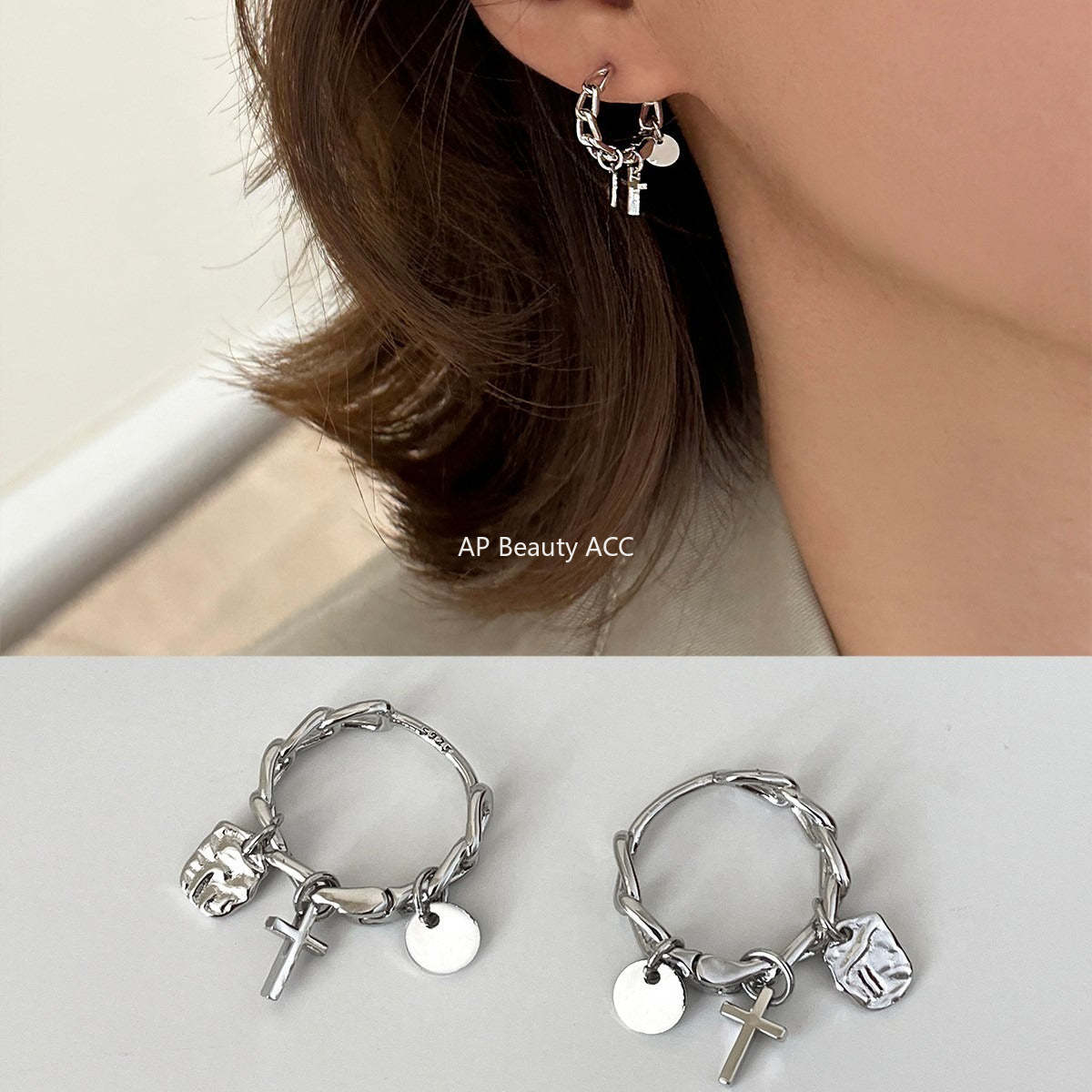 A관 - 925 은침 십자가 드롭 링 귀걸이 [EH-4270] 25.11-4