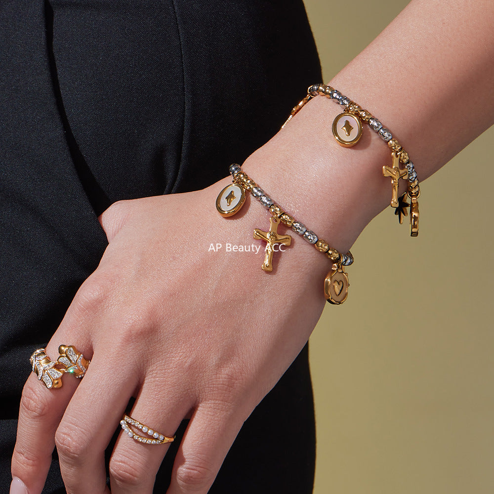 D관 - 스테인리스 스틸 18K 도금 투톤 펜던트 목걸이 팔찌 [TXP435] 25.10-3