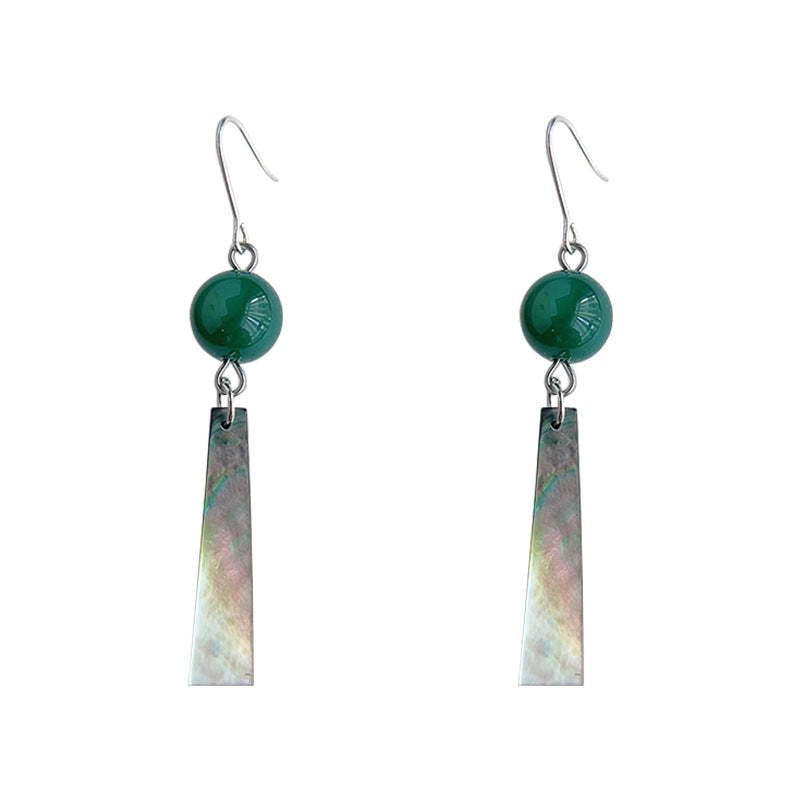 C관 - 천연석 그린 마노 핸드메이드 기하학 귀걸이 [3760] 24.04-1