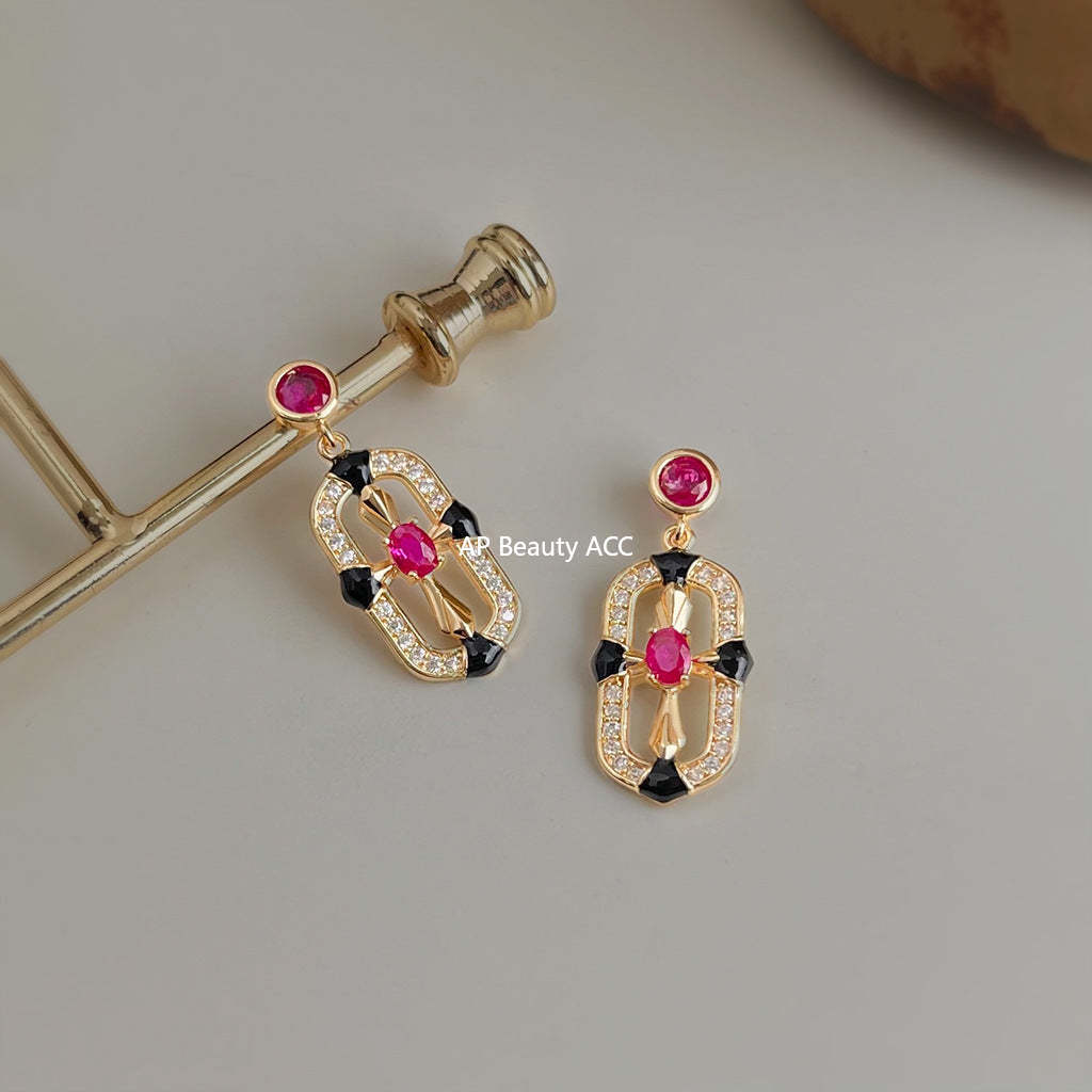 C관 - 925 은침 로즈핑크 미니 큐빅 십자가 디자인 귀걸이 [6985] 25.10-5