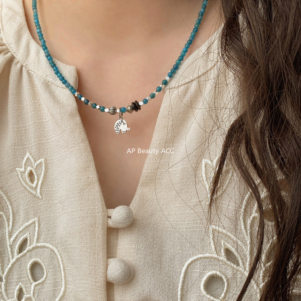 A관 - 925 실버 핸드메이드 코끼리 펜던트 아파타이트 팔찌 목걸이 [1545] 25.11-2