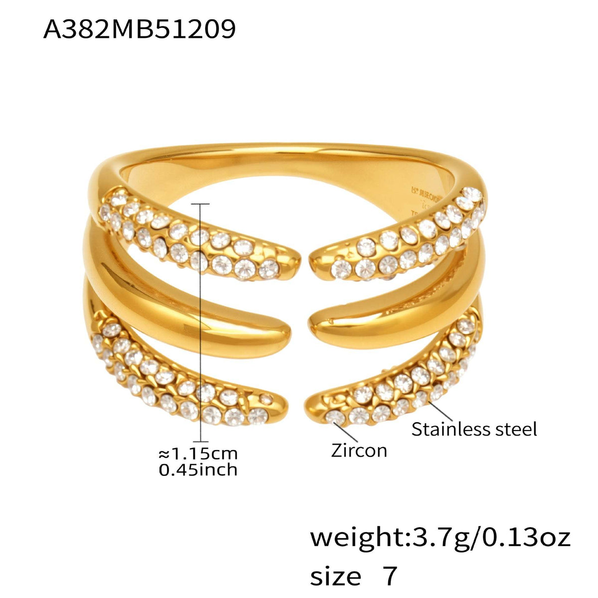 D관 - 스테인리스 스틸 18K 도금 미니 큐빅 오픈형 반지 [A382-A-A622-A674] 25.12-3