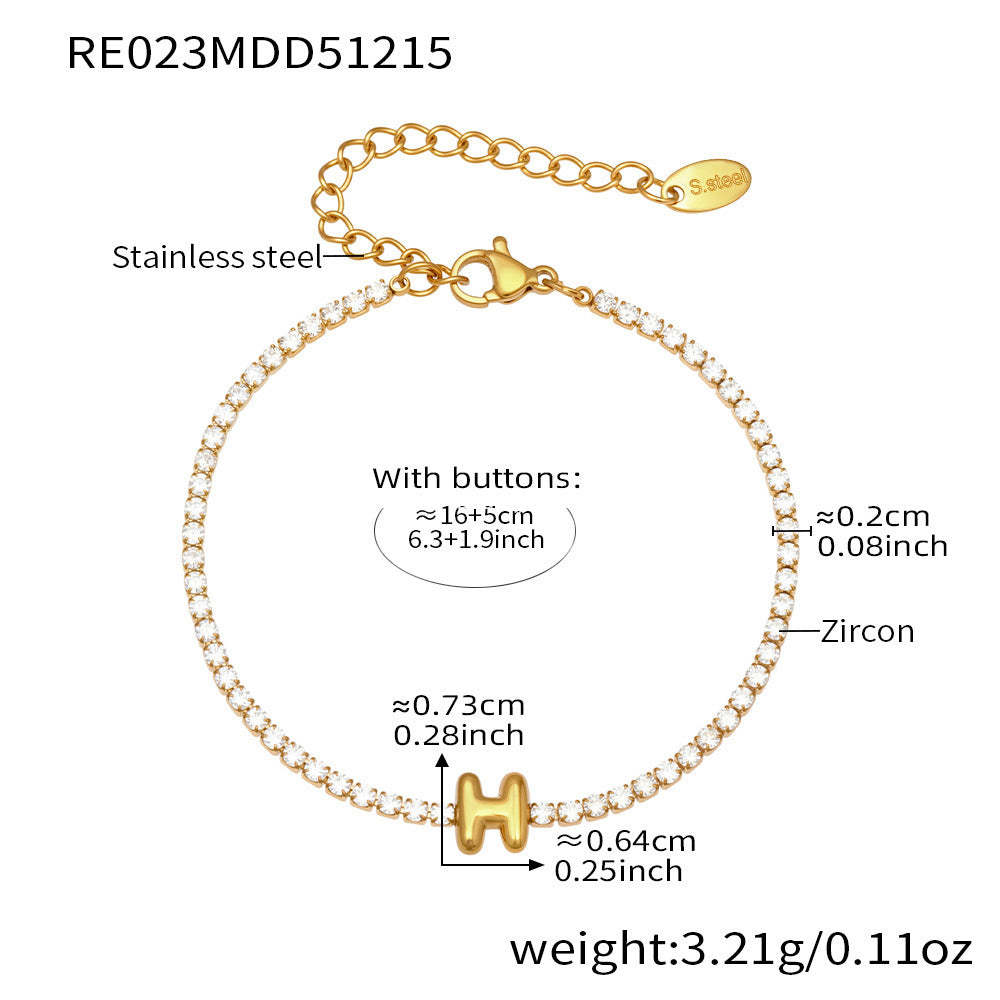 D관 - 스테인리스 스틸 18K 도금 알파벳 큐빅 팔찌 [RE023] 25.12-3