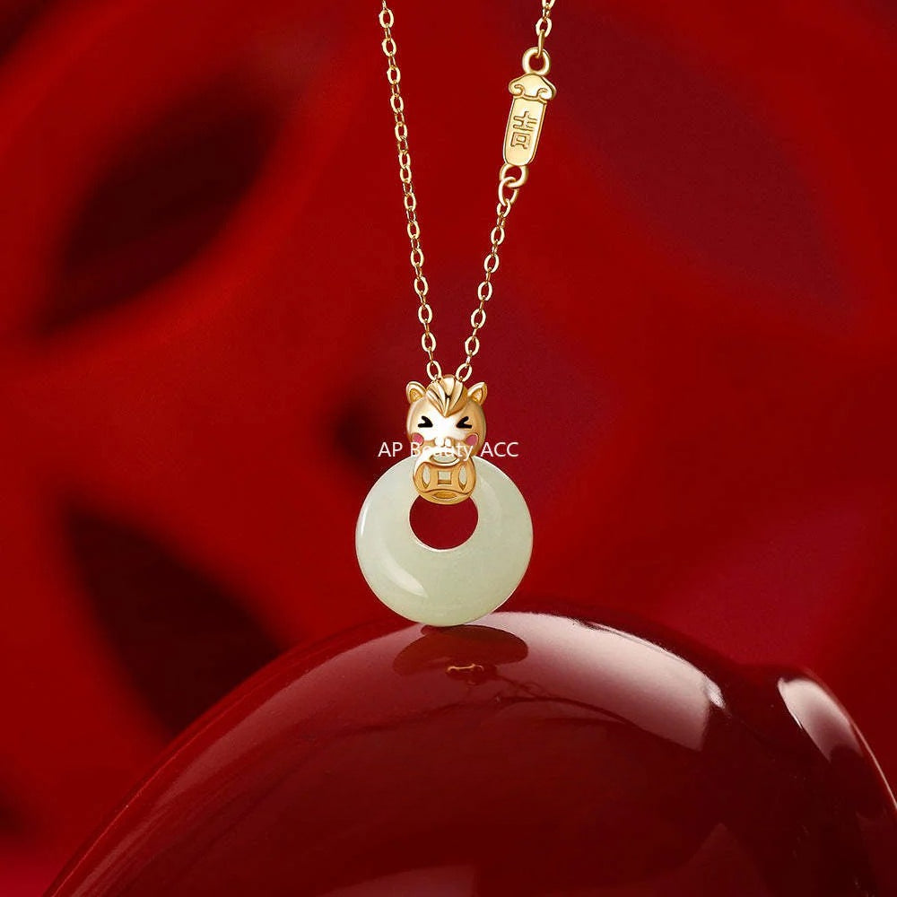 B관 - 999 실버 말 코인 디자인 옥 펜던트 목걸이 [YC3535N_1] 25.12-2