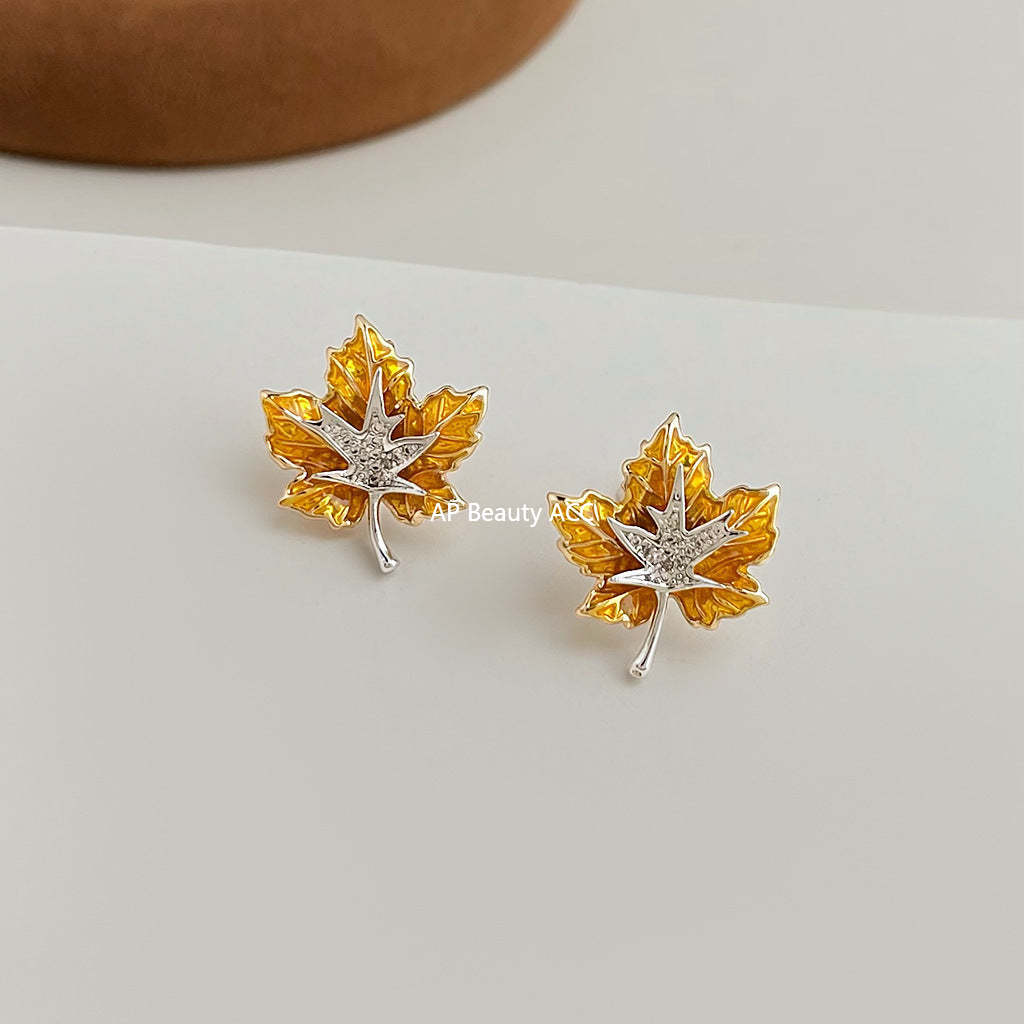 C관 - 925 은침 미니 큐빅 투톤 잎사귀 귀걸이 [6996] 25.10-5