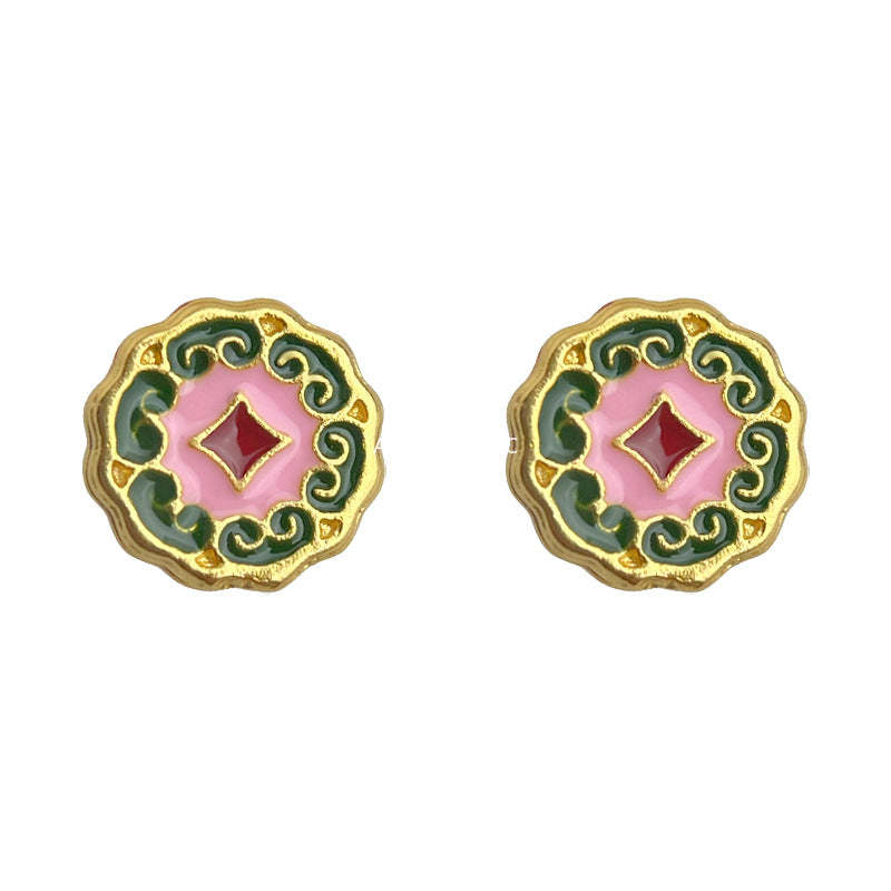 C관 - 14K 도금 925 은침 오일 페인팅 원형 귀걸이 [5452] 25.02-2