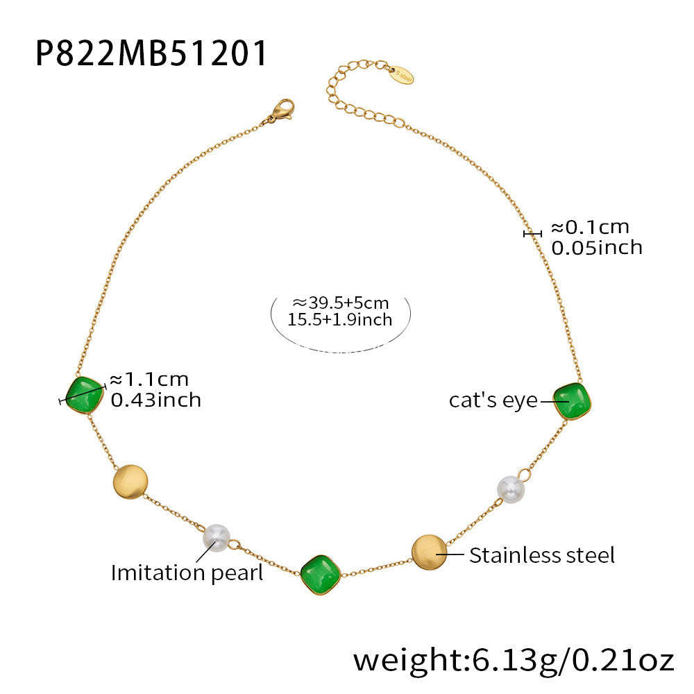 D관 - 묘안석 컬러 비즈 18K 도금 스테인리스 스틸 목걸이 [P822] 25.12-2