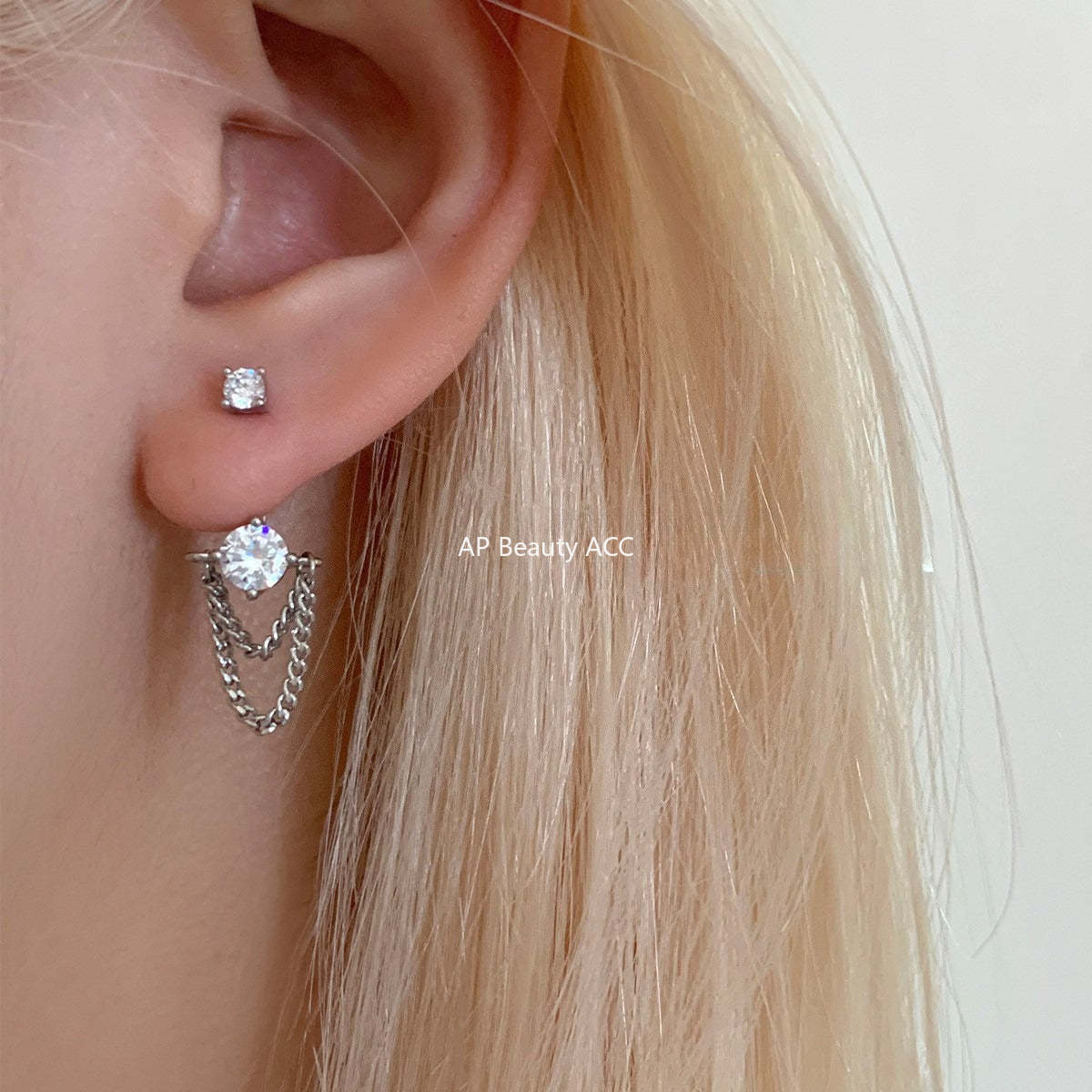 A관 - 티타늄 스틸 큐빅 체인 드롭 투웨이 귀걸이 [EH-4193] 25.10-4