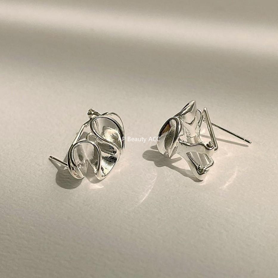 F관 - 925 실버 비정형 유선형 커튼 디자인 귀걸이 [C840] 25.11-2